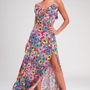 NWT - Lulu's - Dynah Red Floral Print Sleeveless Maxi Dress